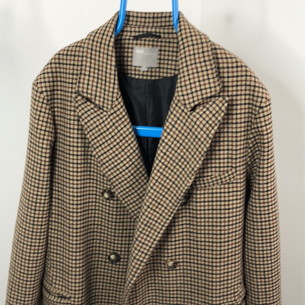 ASOS Check Double Breasted Dad Long Coat